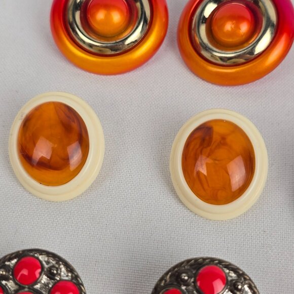 Vintage 90s Red & Orange Pierced Earrings - Picture 3 of 9